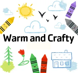 Warm and Crafty text with cartoon crayons