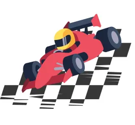 red race car on a black and white checkered road