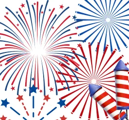 Red and blue fireworks and stars